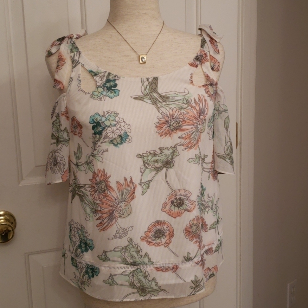 Kaari Blue Teardrop Cold Shoulder Floral Blouse